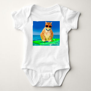 Body Para Bebé Gato con gafas de sol surfeando en el océano