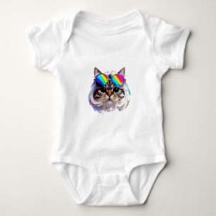 Body Para Bebé Gato con peluca + Gafas de sol (Pintura #3)