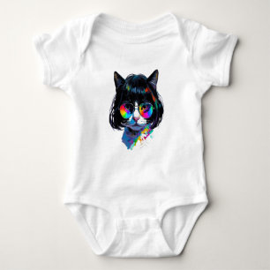 Body Para Bebé Gato con peluca + Gafas de sol (Pintura #6)
