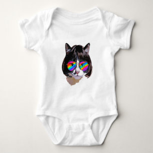 Body Para Bebé Gato con peluca + Gafas de sol (Pintura #8)