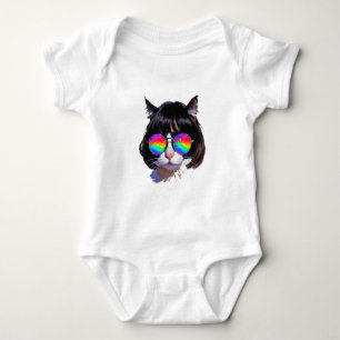 Body Para Bebé Gato con peluca y gafas de sol (Pintura #1)