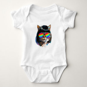 Body Para Bebé Gato con peluca y gafas de sol (Pintura #5)