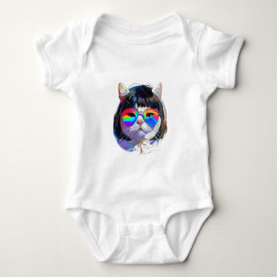 Body Para Bebé Gato con peluca y gafas de sol (Pintura #7)