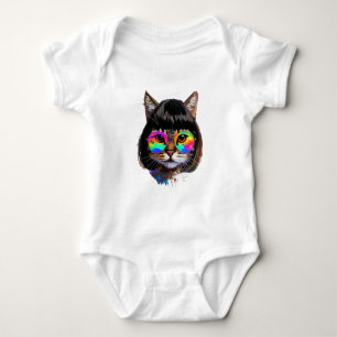 Body Para Bebé Gato con peluca y gafas de sol (Pintura #9)