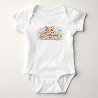 Body Para Bebé Gato Congratulaciones Kawaii Lindo Floral Rosa Pas