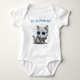 Body Para Bebé Gato Crítico Juzgándote Texto Azul