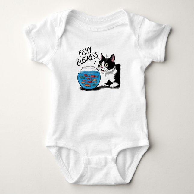 Body Para Bebé Gato curioso sorprendido (Anverso)
