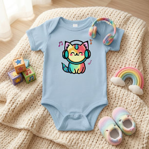 Body Para Bebé Gato de dibujos animados kawaii sonriente con auri