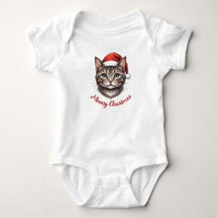 Body Para Bebé Gato de Navidad con sombrero de Santa personalizad