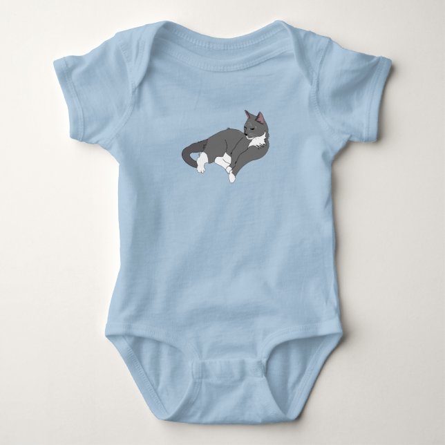 Body Para Bebé Gato de Tuxedo Gris y Blanco (Anverso)