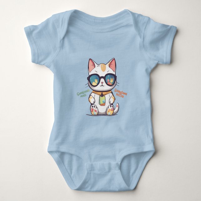 Body Para Bebé Gato de verano de Guay con gafas de sol (Anverso)