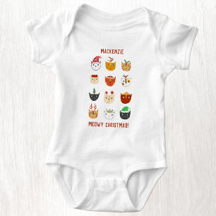 Body Para Bebé Gato Divertido Meowy Navidad Personalizada