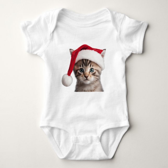 Body Para Bebé Gato gitano adorable con Santa Hat, Santa Kitten (Anverso)