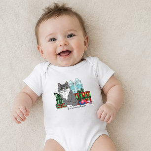 Body Para Bebé Gato gris blanco lindo de Navidad regalos azul