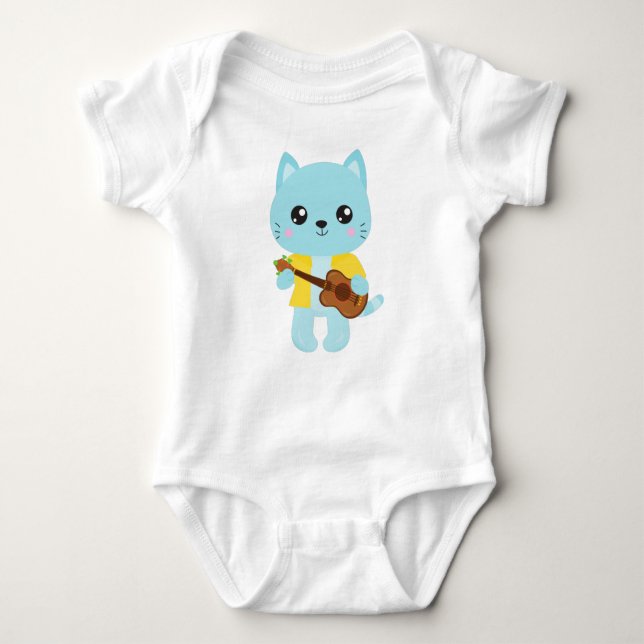 Body Para Bebé Gato hawaiano, gato lindo, gato azul, guitarra, lu (Anverso)