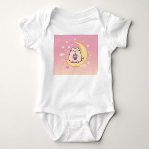 Body Para Bebé Gato Kawaii bebiendo té de burbuja en luna crecien