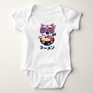 Body Para Bebé Gato Kawaii comiendo Ramen - Aburridos fideos japo