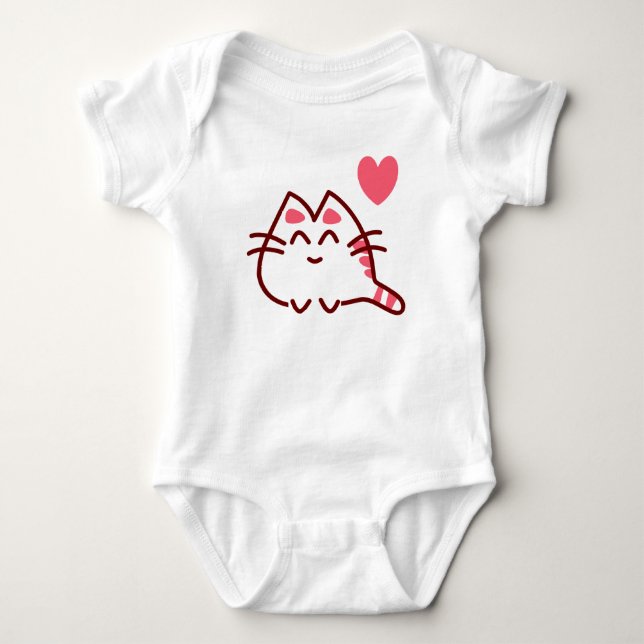 Body Para Bebé Gato Kawaii Lindo y Corazón (Anverso)
