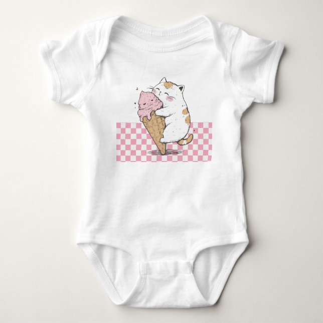 Body Para Bebé Gato lindo con crema de hielo (Anverso)