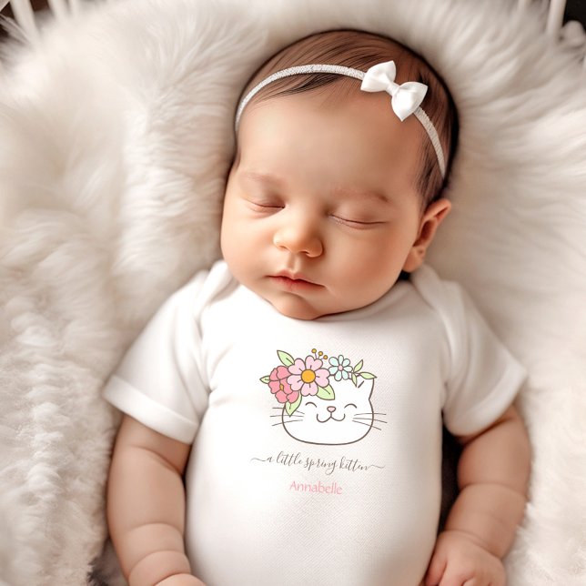 Body Para Bebé Gato lindo Gatito Nombre Bebé Bebé Primavera Flora (Cute Cat Kitten Name Baby Girl Spring Floral Baby Bodysuit)