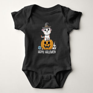 Body Para Bebé Gato Lindo Sentado en Calabaza Halloween