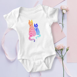 Body Para Bebé Gato Madre e Hijo Moderno Abstracto Azul Rosa Raya