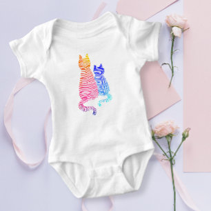 Body Para Bebé Gato Madre e Hijo Moderno Abstracto Azul Rosa Raya