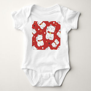 Body Para Bebé Gato Maneki-Neko, patrón de doodle japonés.