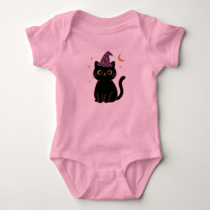 Body Para Bebé Gato Negro Adorable Sombrero de Bruja Púrpura Mini