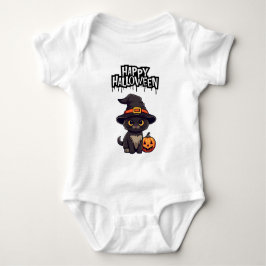 Body Para Bebé Gato negro asustado con calabaza Jack O Lantern
