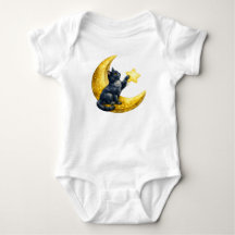 Gato negro en luna creciente de acuarela adorable