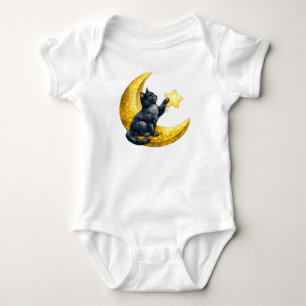 Body Para Bebé Gato negro en luna creciente de acuarela adorable