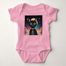 Body Para Bebé Gato negro futurista atómico en luz de la luna