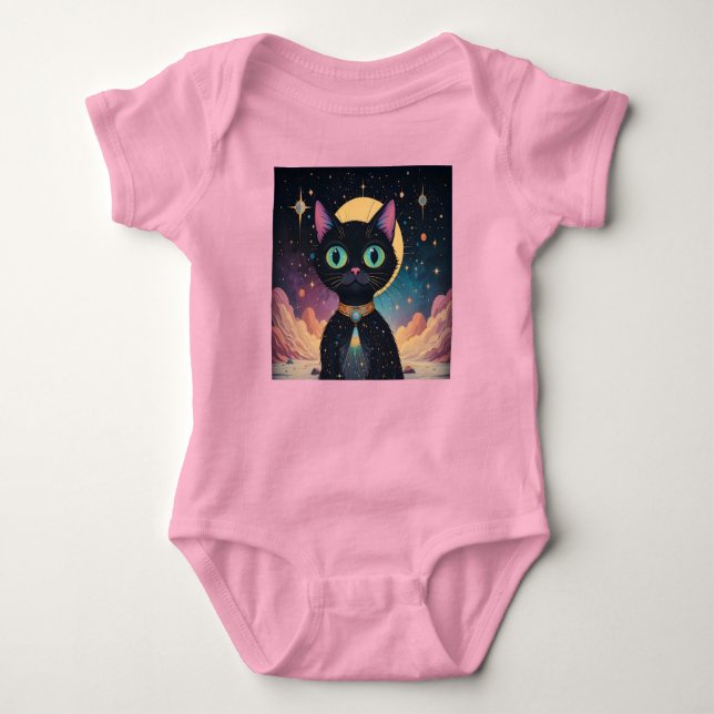 Body Para Bebé Gato negro futurista atómico en luz de la luna (Anverso)