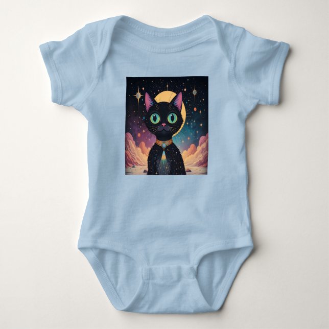 Body Para Bebé Gato negro futurista atómico en luz de la luna (Anverso)