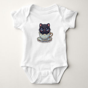 Body Para Bebé Gato negro Kawaii lindo en taza de té vintage para