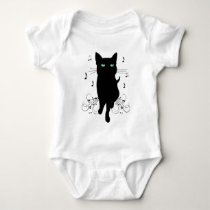 Body Para Bebé Gato negro rodeado de notas susurrantes de música