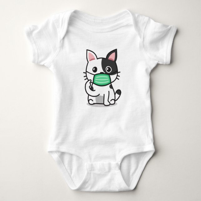 BODY PARA BEBÉ GATO NEGRO Y BLANCO CON MÁSCARA DE BEBÉ BODYSUIT (Anverso)