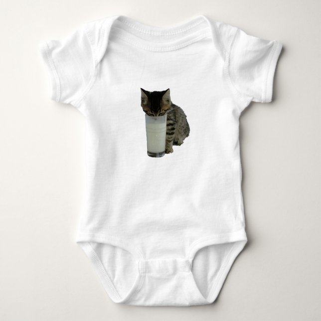 Body Para Bebé Gato robando leche de un vaso (Anverso)