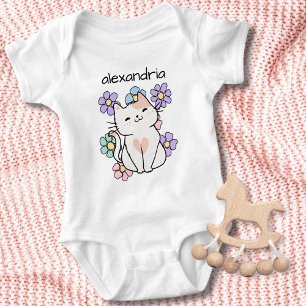 Body Para Bebé Gato Sonriente con Monograma de Flores 