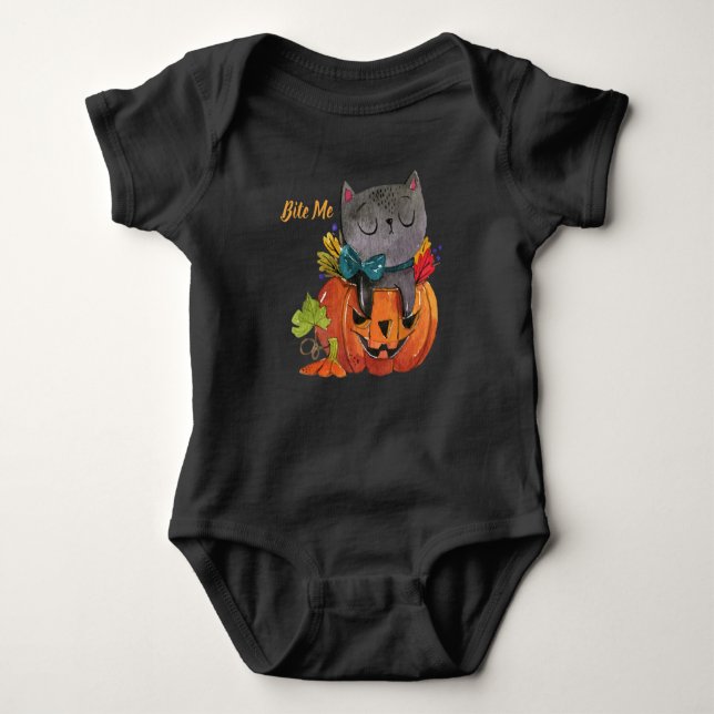 Body Para Bebé Gato y calabaza de Halloween | Camiseta (Anverso)