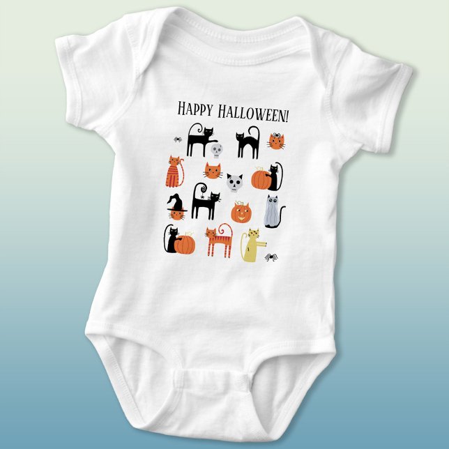 Body Para Bebé Gatos de Halloween adorables (Happy Halloween fun cat baby bodysuit)