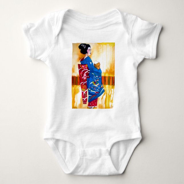 Body Para Bebé Geisha japonesa con kimono azul (Anverso)