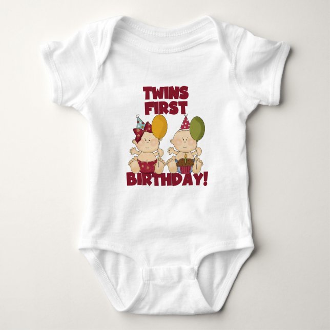 Body Para Bebé Gemelos, primera camiseta de cumpleaños y regalos  (Anverso)