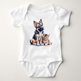 Body Para Bebé German Shepherd Puppy And Maincoon Kitten