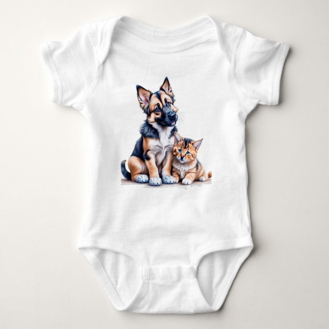 Body Para Bebé German Shepherd Puppy And Maincoon Kitten (Anverso)