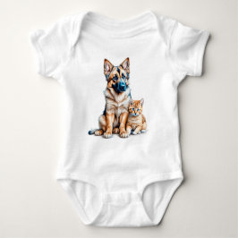 Body Para Bebé German Shepherd Puppy And Maincoon Kitten