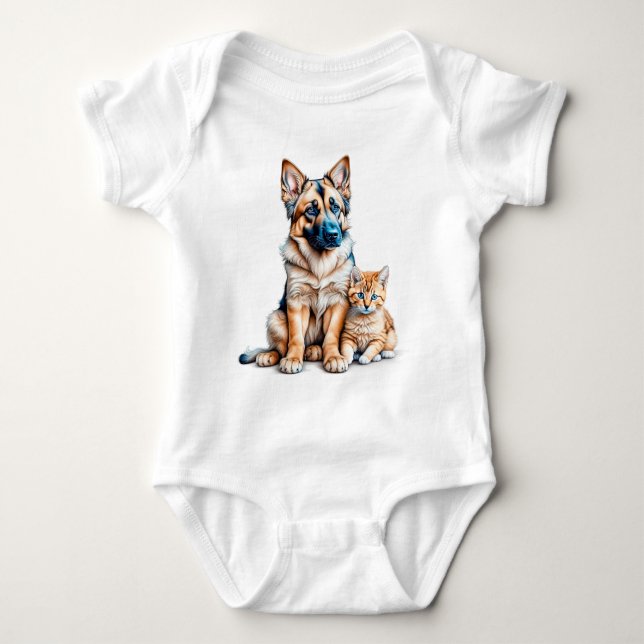 Body Para Bebé German Shepherd Puppy And Maincoon Kitten (Anverso)