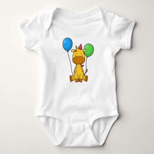 Body Para Bebé Girafa en cumpleaños con globos (Anverso)