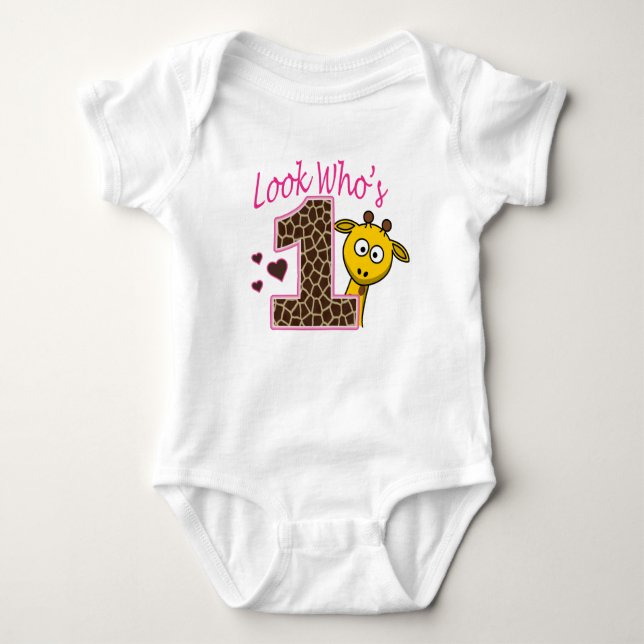 Body Para Bebé Giraffe Chica Primer cumpleaños bebé Shirt (Anverso)